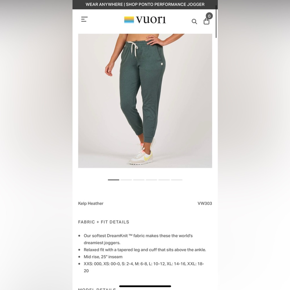 Vuori Performance Jogger in Kelp Heather.